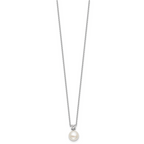 Sterling Silver Rhodium-plated 7-9mm Button White Freshwater Cultured Pearl and CZ 17 inch Necklace and Post Earring Set