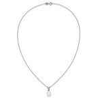 Sterling Silver Rhodium-plated 7-9mm Teardrop White Freshwater Cultured Pearl and CZ 17 inch Necklace and Dangle Post Earring Set