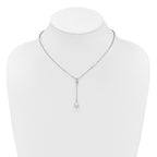 Sterling Silver Rhodium-plated 6-9mm Teardrop White Freshwater Cultured Pearl 16 inch Y-Necklace and Chain Dangle Post Earring Set