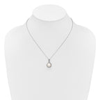 Sterling Silver Rhodium-plated 8-10mm Button White Freshwater Cultured Pearl and CZ 17 inch Necklace and Dangle Shepherd Hook Earring Set