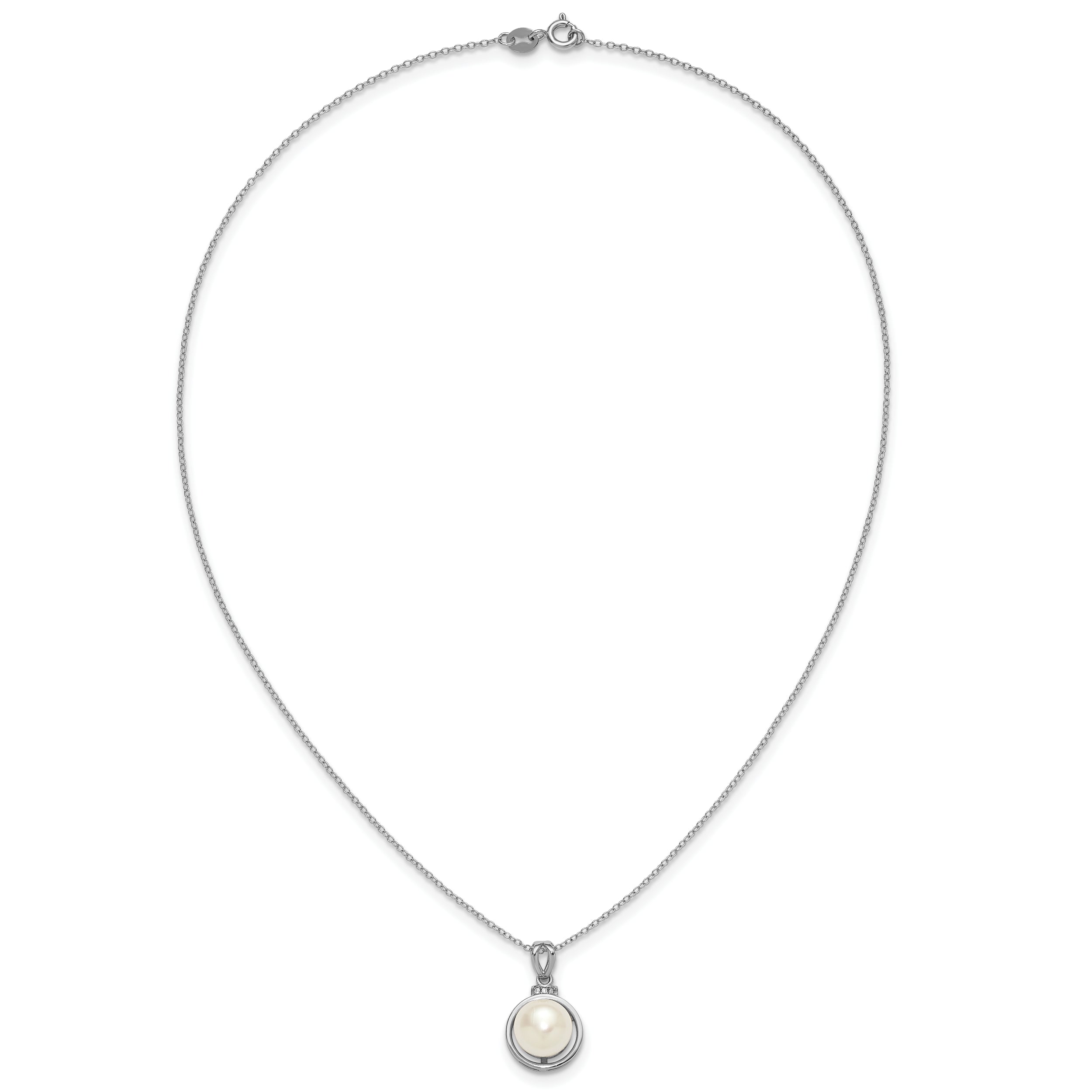 Sterling Silver Rhodium-plated 8-10mm Button White Freshwater Cultured Pearl and CZ 17 inch Necklace and Dangle Shepherd Hook Earring Set