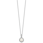 Sterling Silver Rhodium-plated 8-10mm Button White Freshwater Cultured Pearl and CZ 17 inch Necklace and Dangle Shepherd Hook Earring Set