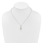 Sterling Silver Rhodium-plated 7-9mm Button White Freshwater Cultured Pearl and CZ 17 inch Necklace and Post Earring Set