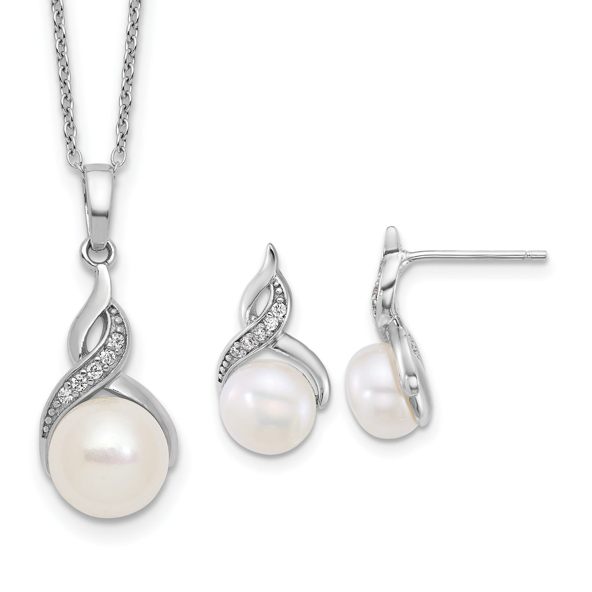 Twisted White Freshwater Pearl & Cubic Zirconia Stud Earrings in Sterling Silver - Sophia Jewelers Main image