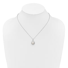 Sterling Silver Rhodium-plated 7-9mm Button White Freshwater Cultured Pearl and CZ Halo 17 inch Necklace and Post Earring Set