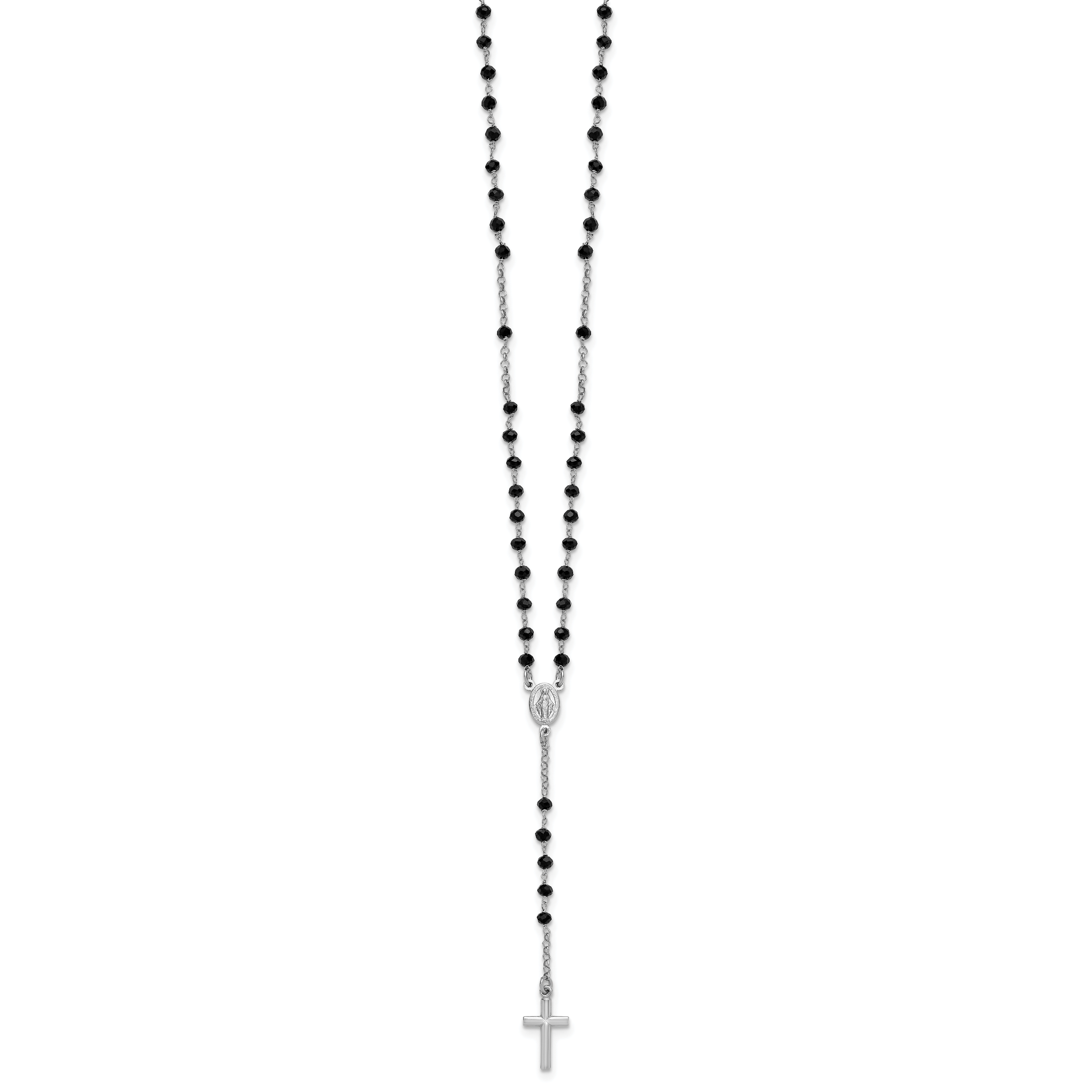 Sterling Silver Rhodium-plated Black Crystal 18.5 inch with 1 inch extender Rosary Necklace Secondary image