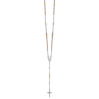Sterling Silver Rhodium-plated Diamond-cut Tri-color Gold-plated 18.5 inch with 1 inch extender Rosary Necklace