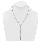 Sterling Silver Rhodium-plated Diamond-cut Tri-color Gold-plated 18.5 inch with 1 inch extender Rosary Necklace