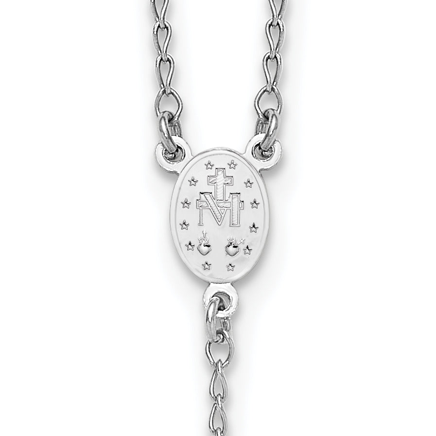 Sterling Silver Rhodium-plated Diamond-cut Tri-color Gold-plated 18.5 inch with 1 inch extender Rosary Necklace