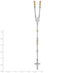 Sterling Silver Rhodium-plated Diamond-cut Tri-color Gold-plated 18.5 inch with 1 inch extender Rosary Necklace