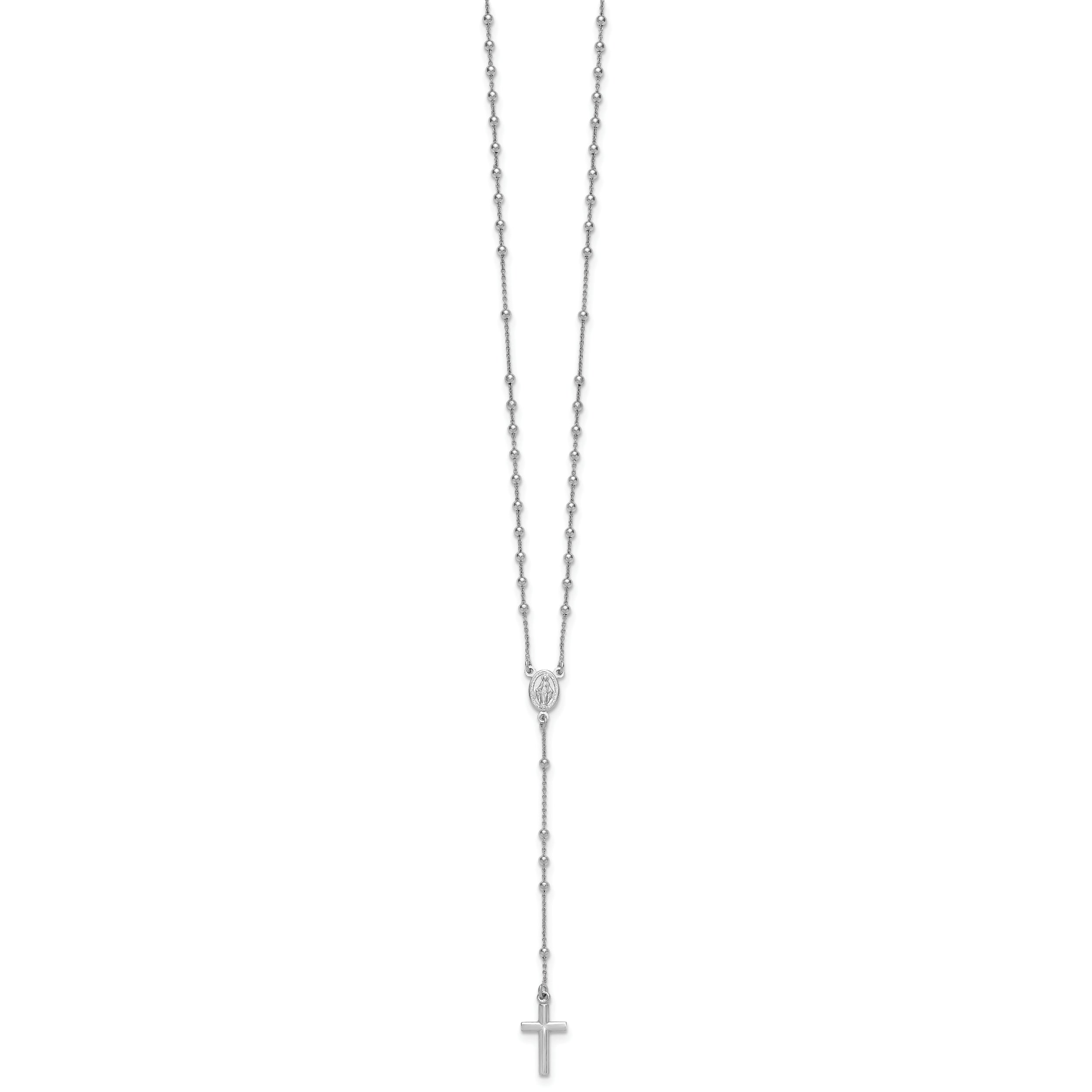 Sterling Silver Rhodium-plated Polished 17.5 inch with 1.25 inch extender Rosary Necklace