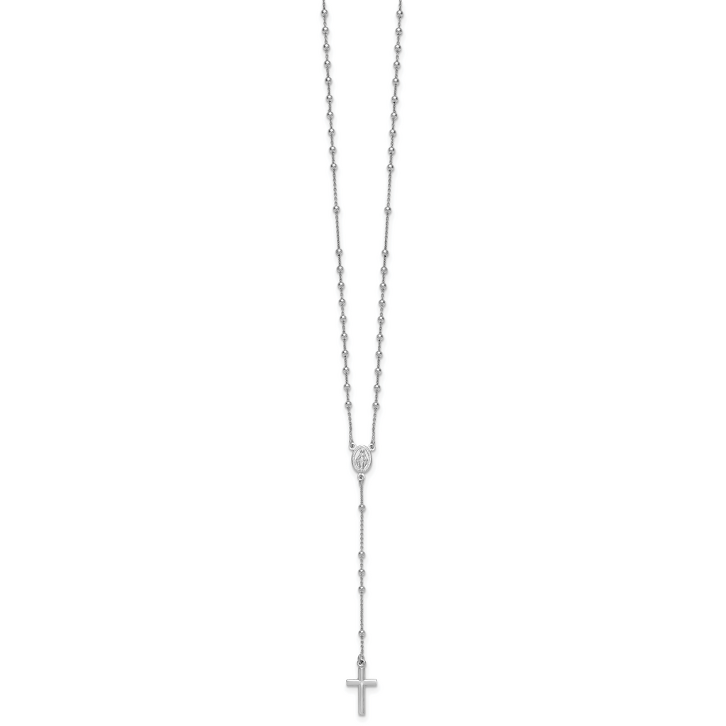 Sterling Silver Rhodium-plated Polished 17.5 inch with 1.25 inch extender Rosary Necklace