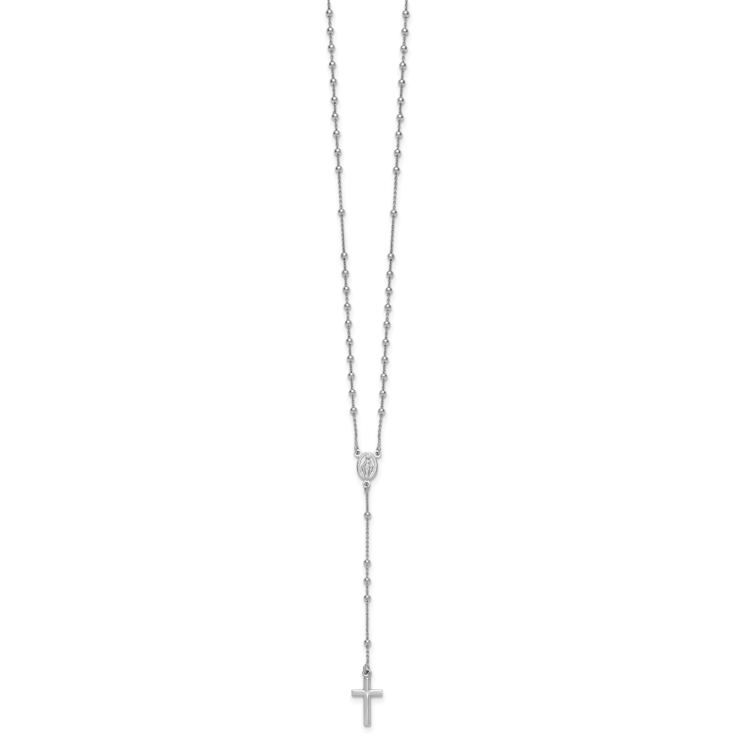 Sterling Silver Rhodium-plated Polished 17.5 inch with 1.25 inch extender Rosary Necklace