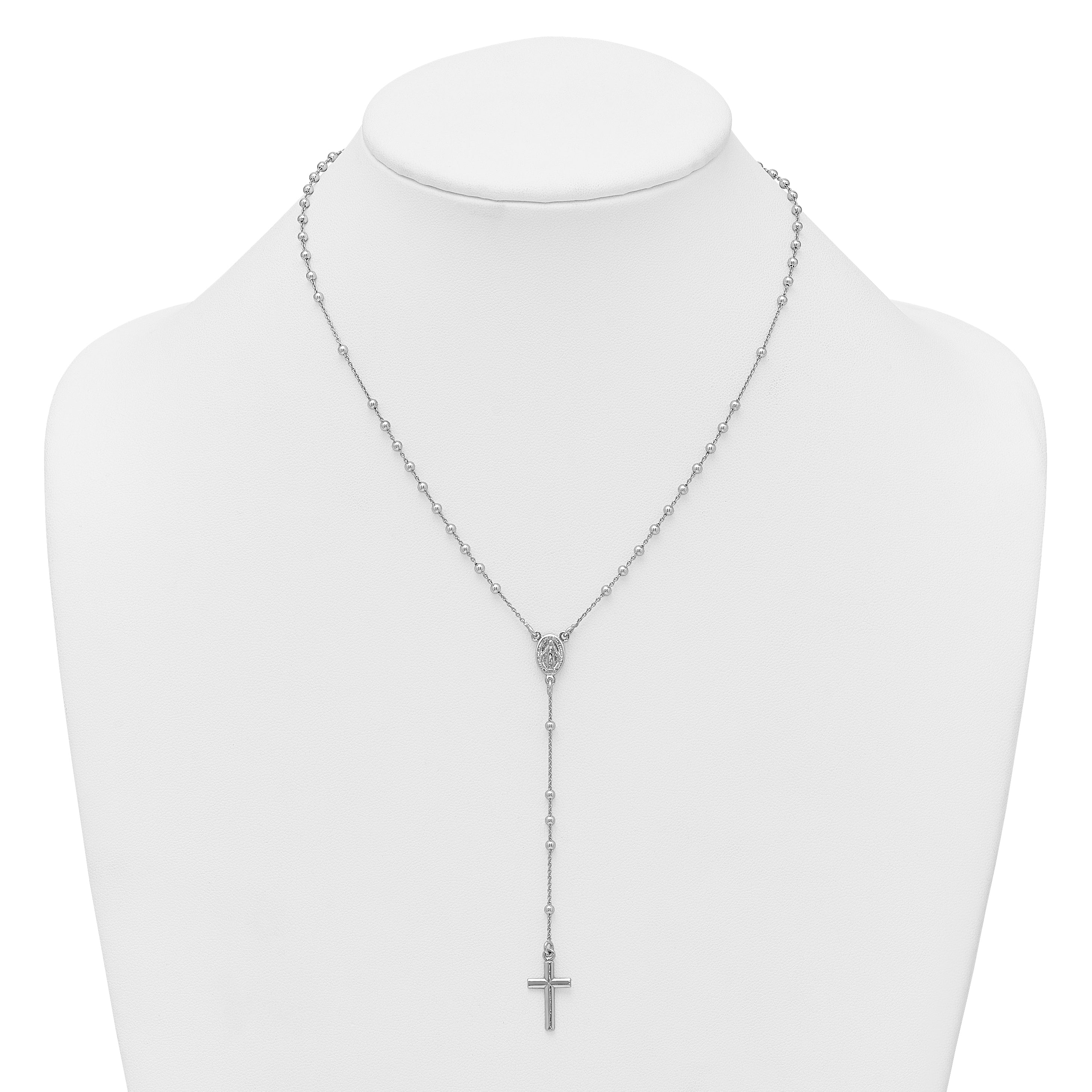 Sterling Silver Rhodium-plated Polished 17.5 inch with 1.25 inch extender Rosary Necklace