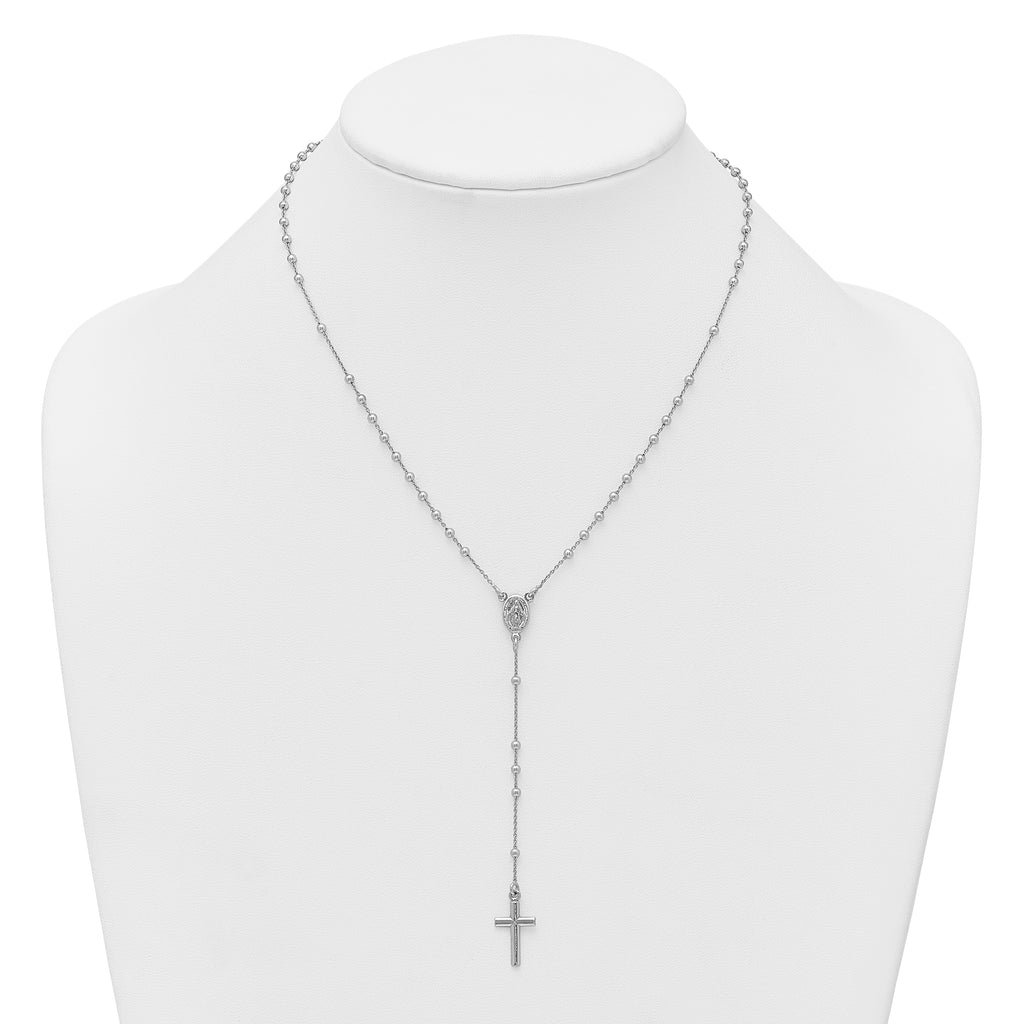 Sterling Silver Rhodium-plated Polished 17.5 inch with 1.25 inch extender Rosary Necklace