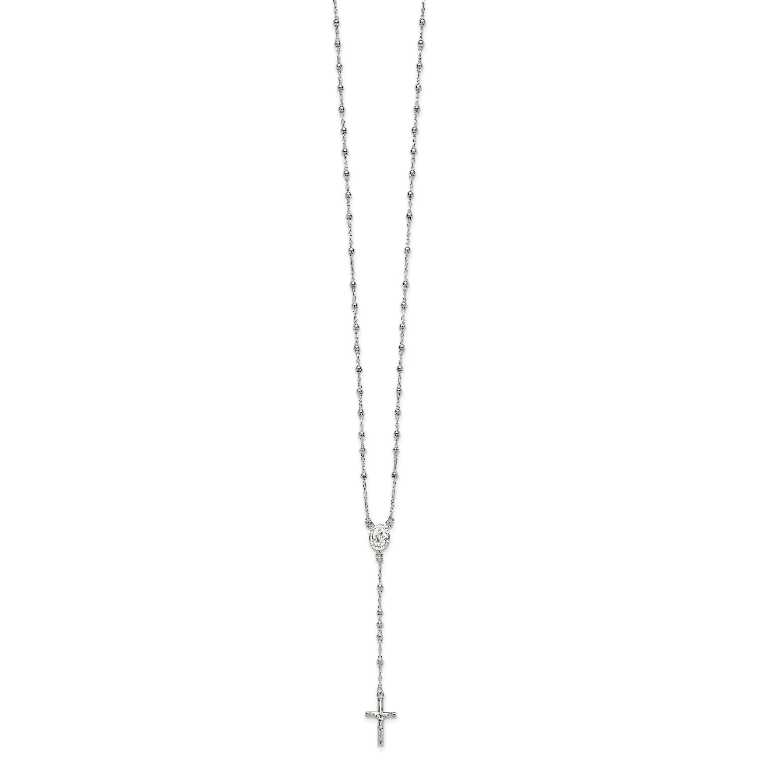 Sterling Silver Polished and Beaded Rosary 24 inch Necklace