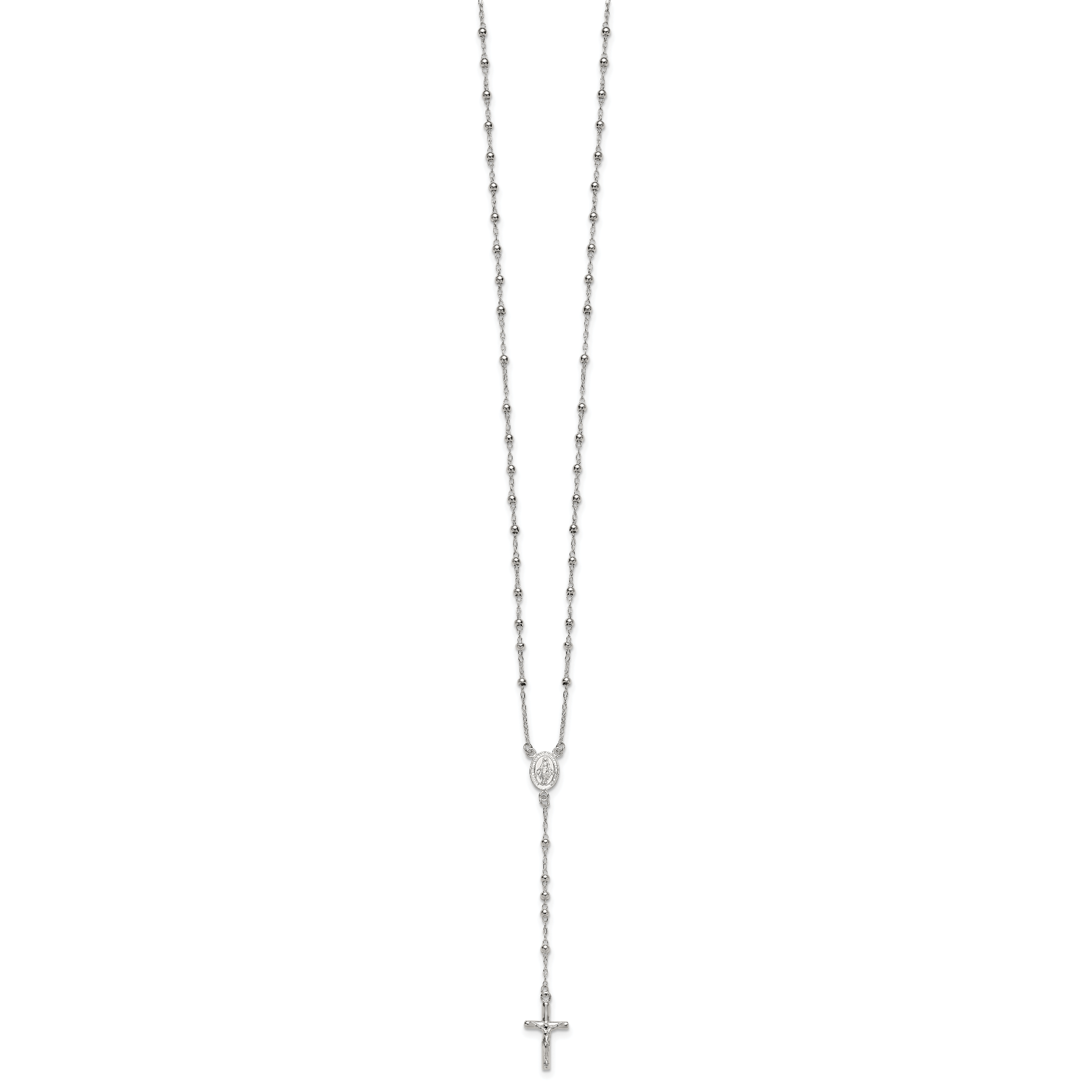 Sterling Silver Polished and Beaded Rosary 24 inch Necklace Secondary image