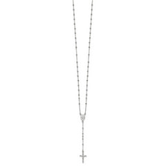 Sterling Silver Polished and Beaded Rosary 24 inch Necklace