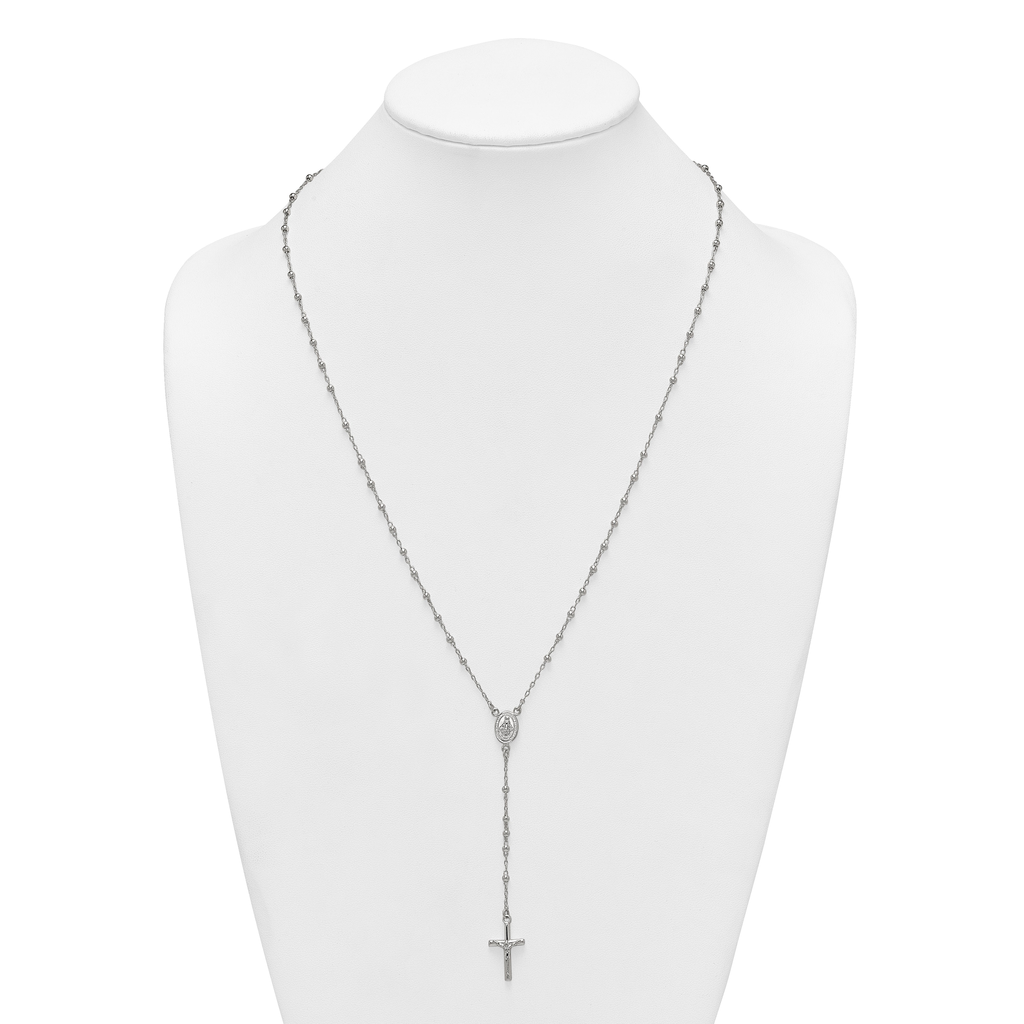 Sterling Silver Polished and Beaded Rosary 24 inch Necklace
