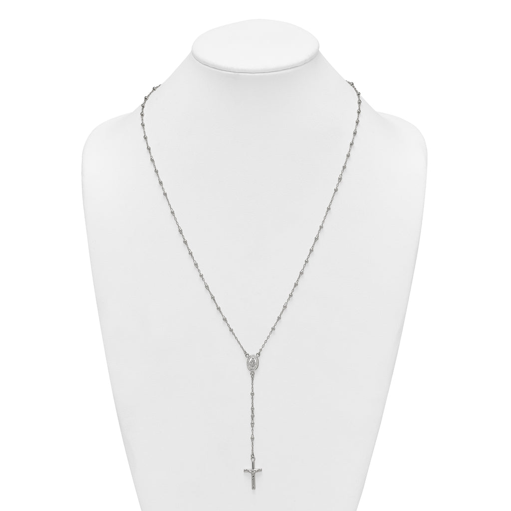 Sterling Silver Polished and Beaded Rosary 24 inch Necklace