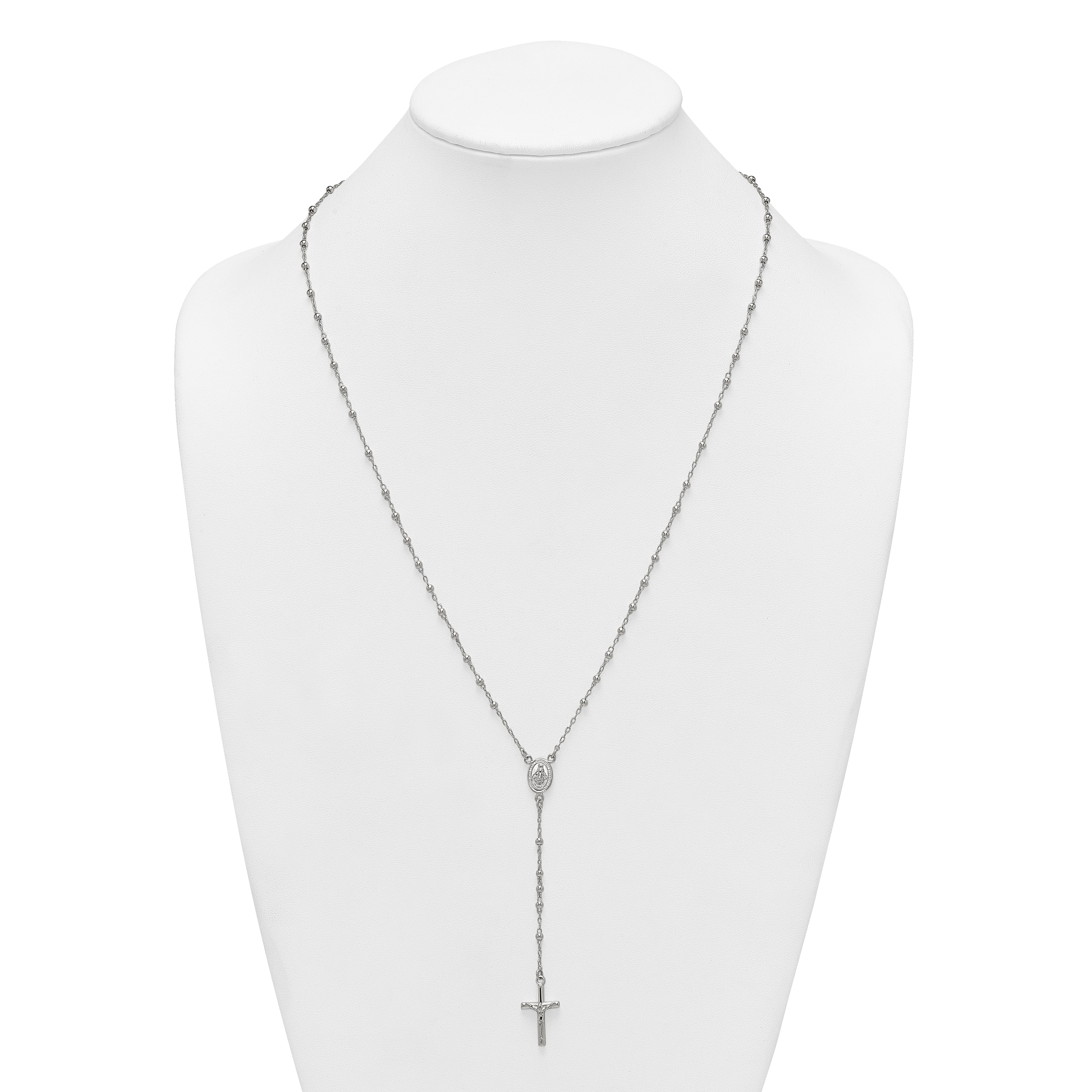 Sterling Silver Polished and Beaded Rosary 24 inch Necklace