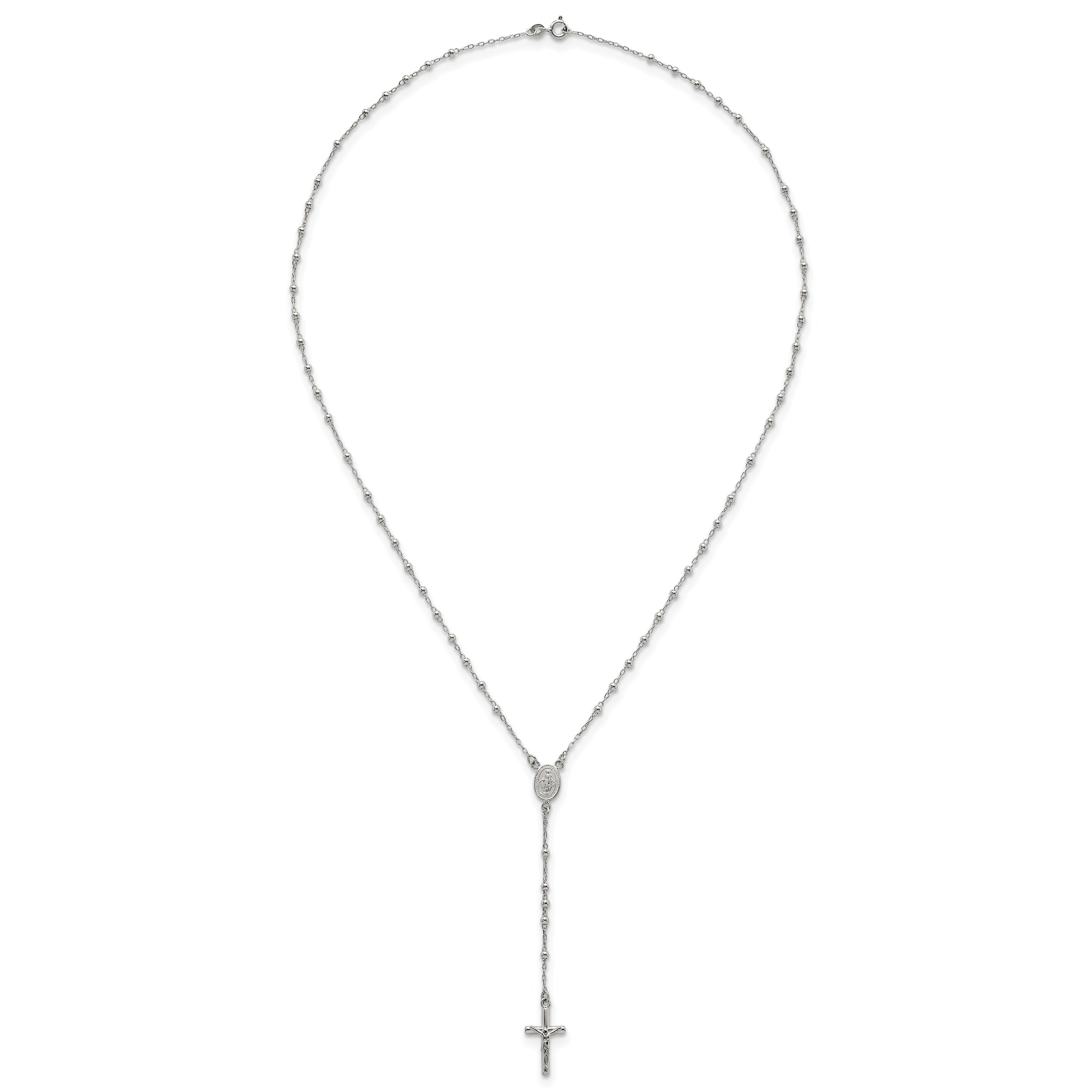 Sterling Silver Polished and Beaded Rosary 24 inch Necklace