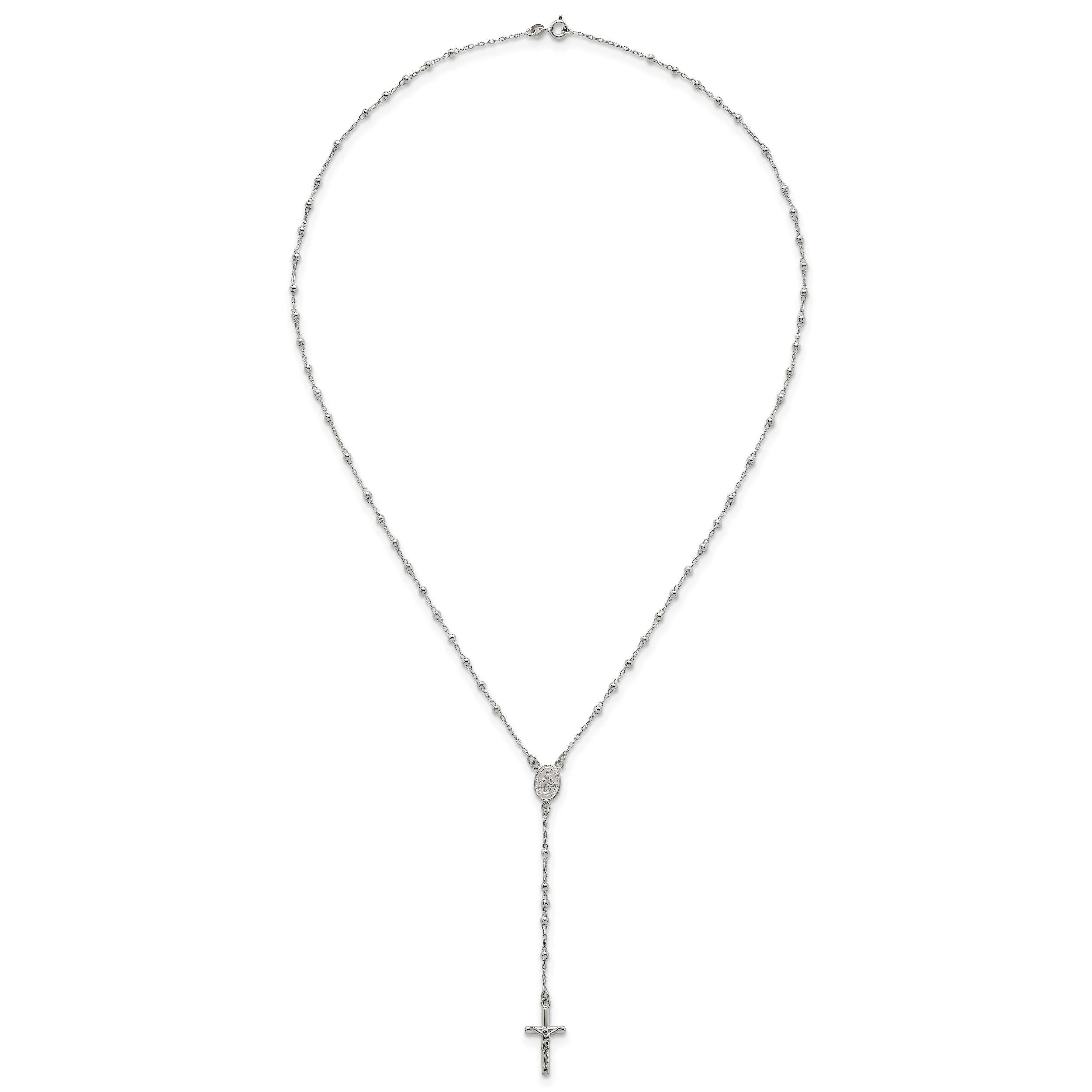 Sterling Silver Polished and Beaded Rosary 24 inch Necklace