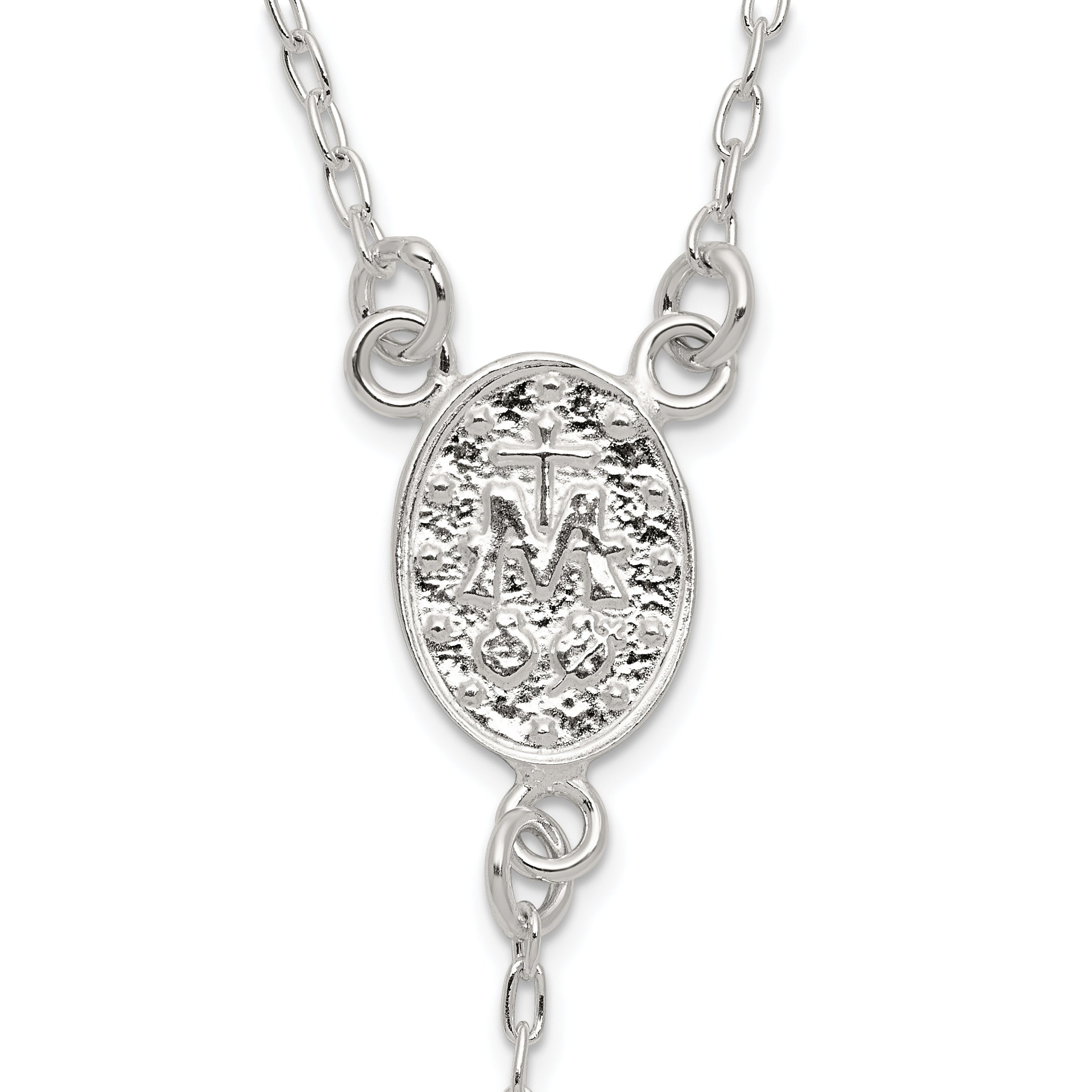 Sterling Silver Polished and Beaded Rosary 24 inch Necklace
