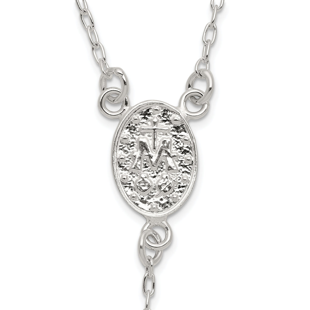 Sterling Silver Polished and Beaded Rosary 24 inch Necklace