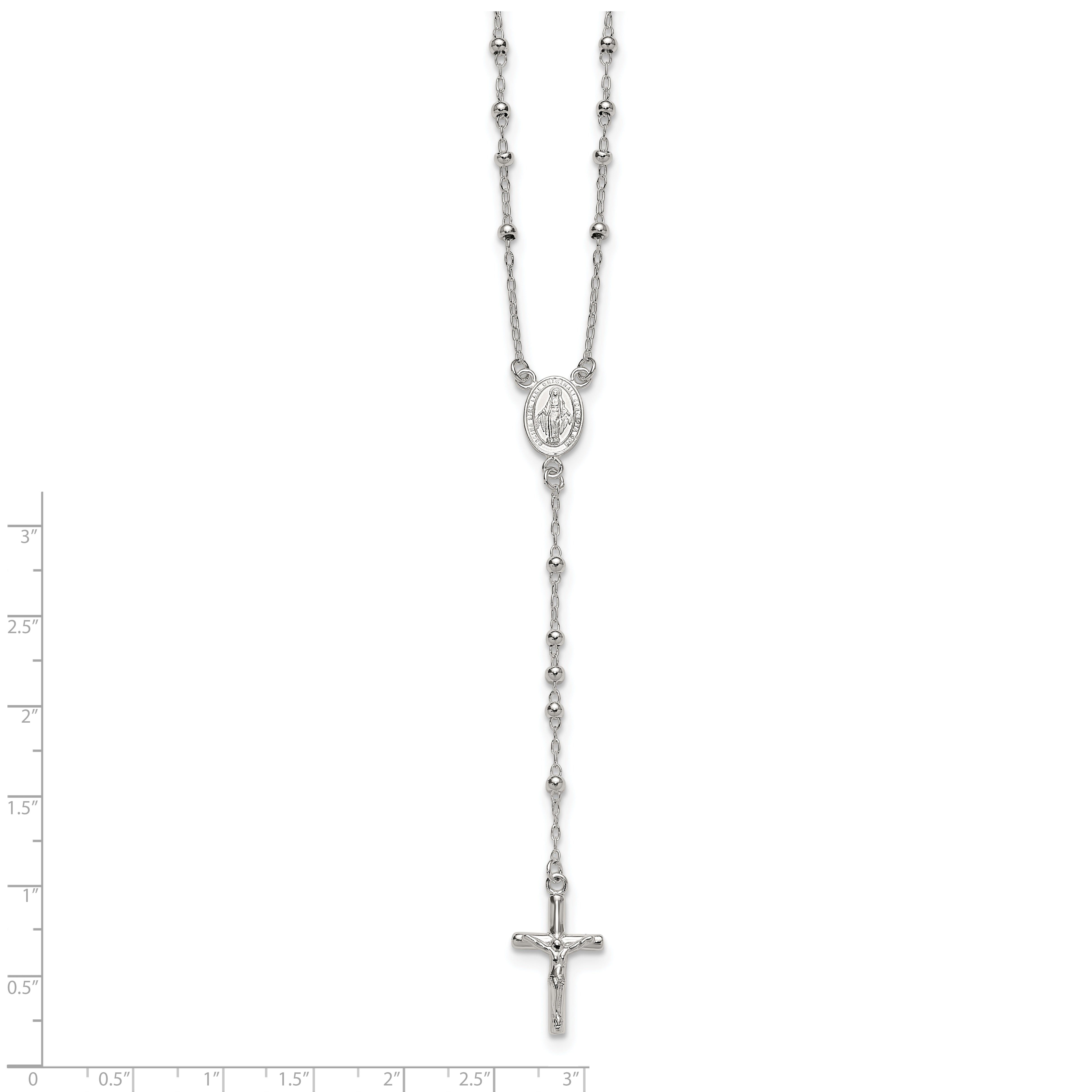 Sterling Silver Polished and Beaded Rosary 24 inch Necklace