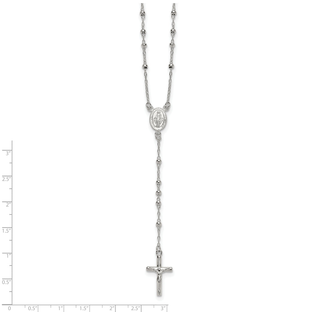 Sterling Silver Polished and Beaded Rosary 24 inch Necklace