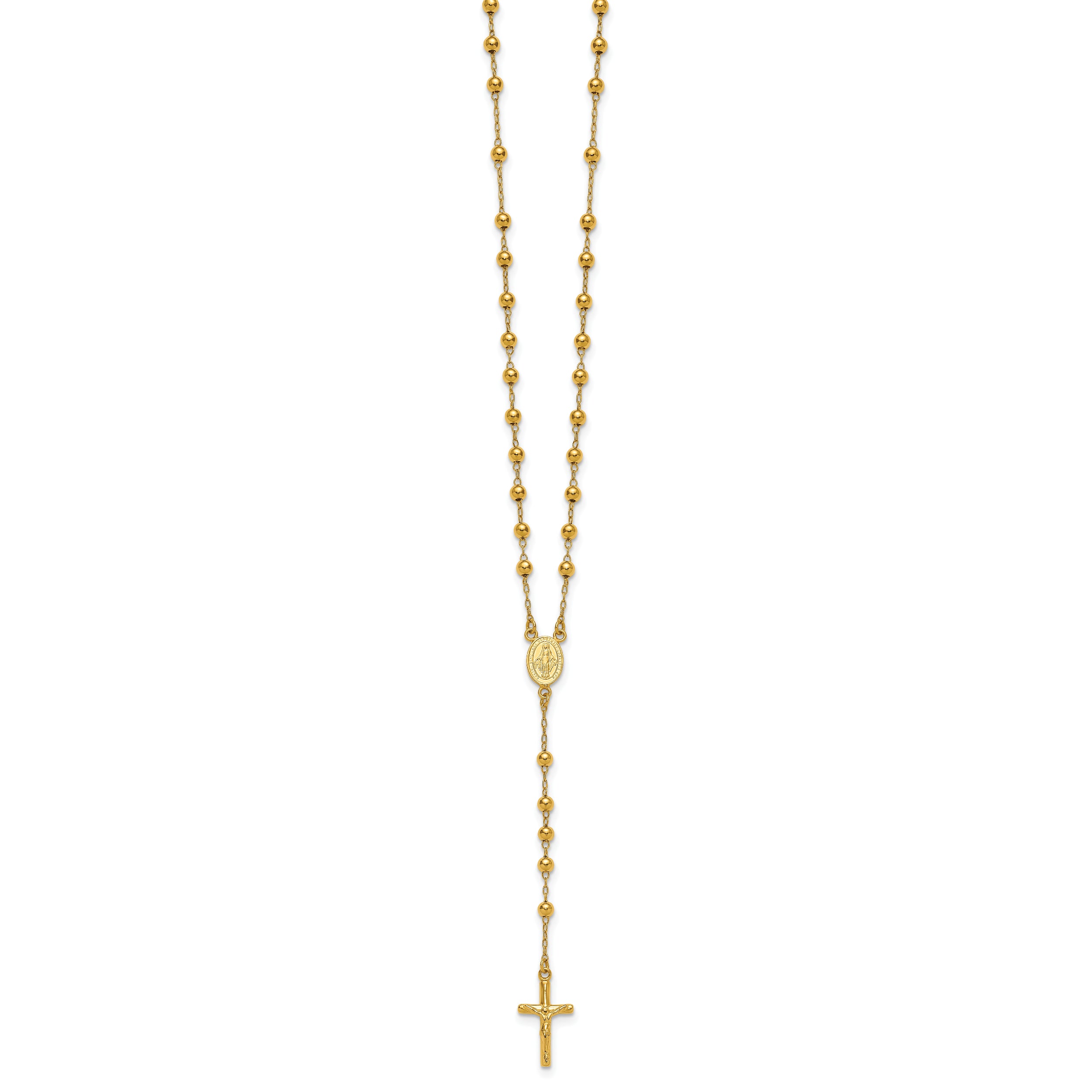 Sterling Silver Gold-tone Polished and Beaded Rosary 24 inch Necklace