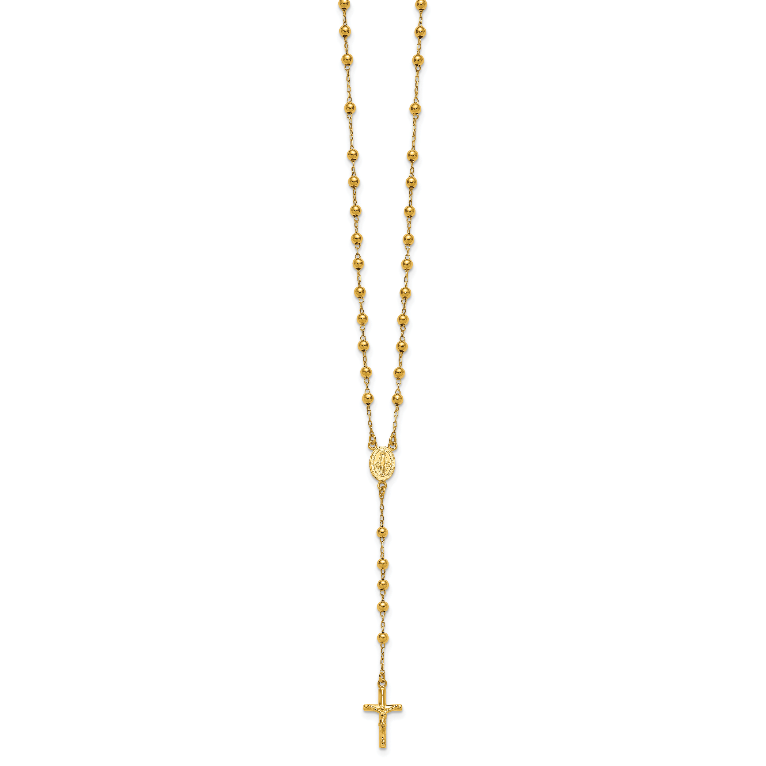 Sterling Silver Gold-tone Polished and Beaded Rosary 24 inch Necklace Secondary image