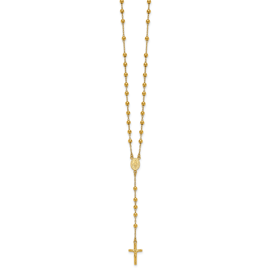 Sterling Silver Gold-tone Polished and Beaded Rosary 24 inch Necklace