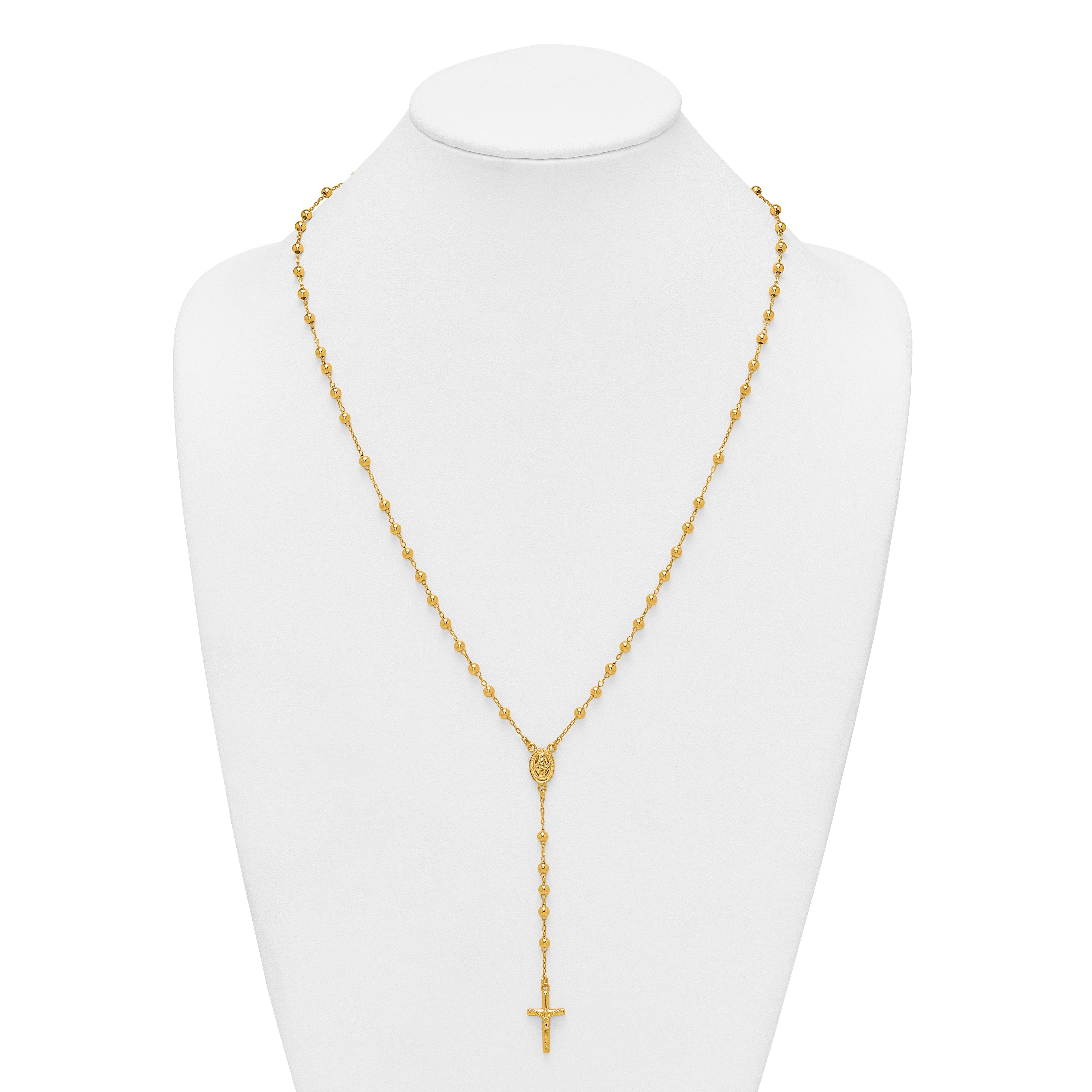 Sterling Silver Gold-tone Polished and Beaded Rosary 24 inch Necklace