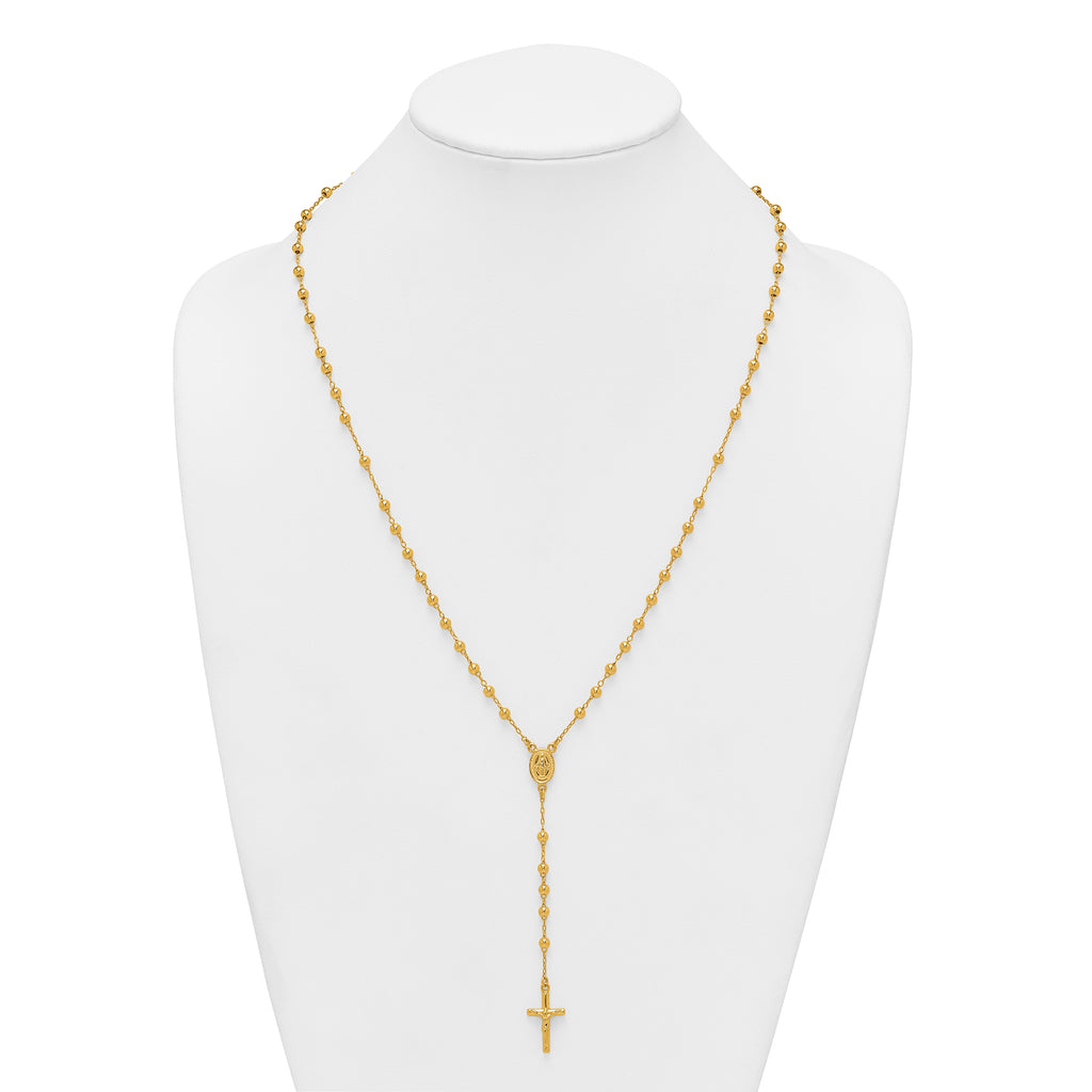 Sterling Silver Gold-tone Polished and Beaded Rosary 24 inch Necklace