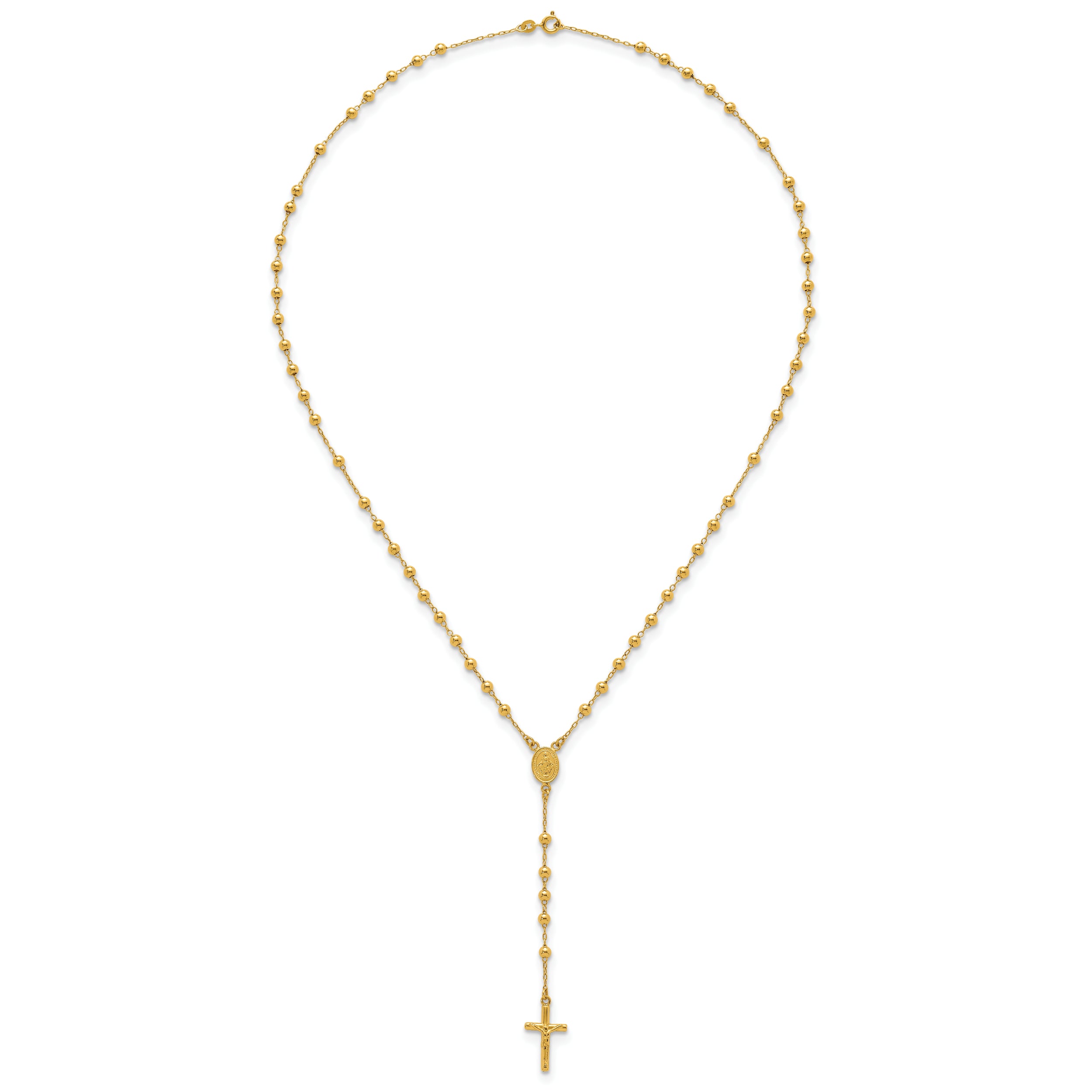 Sterling Silver Gold-tone Polished and Beaded Rosary 24 inch Necklace