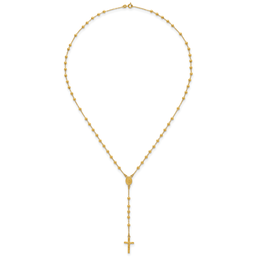 Sterling Silver Gold-tone Polished and Beaded Rosary 24 inch Necklace