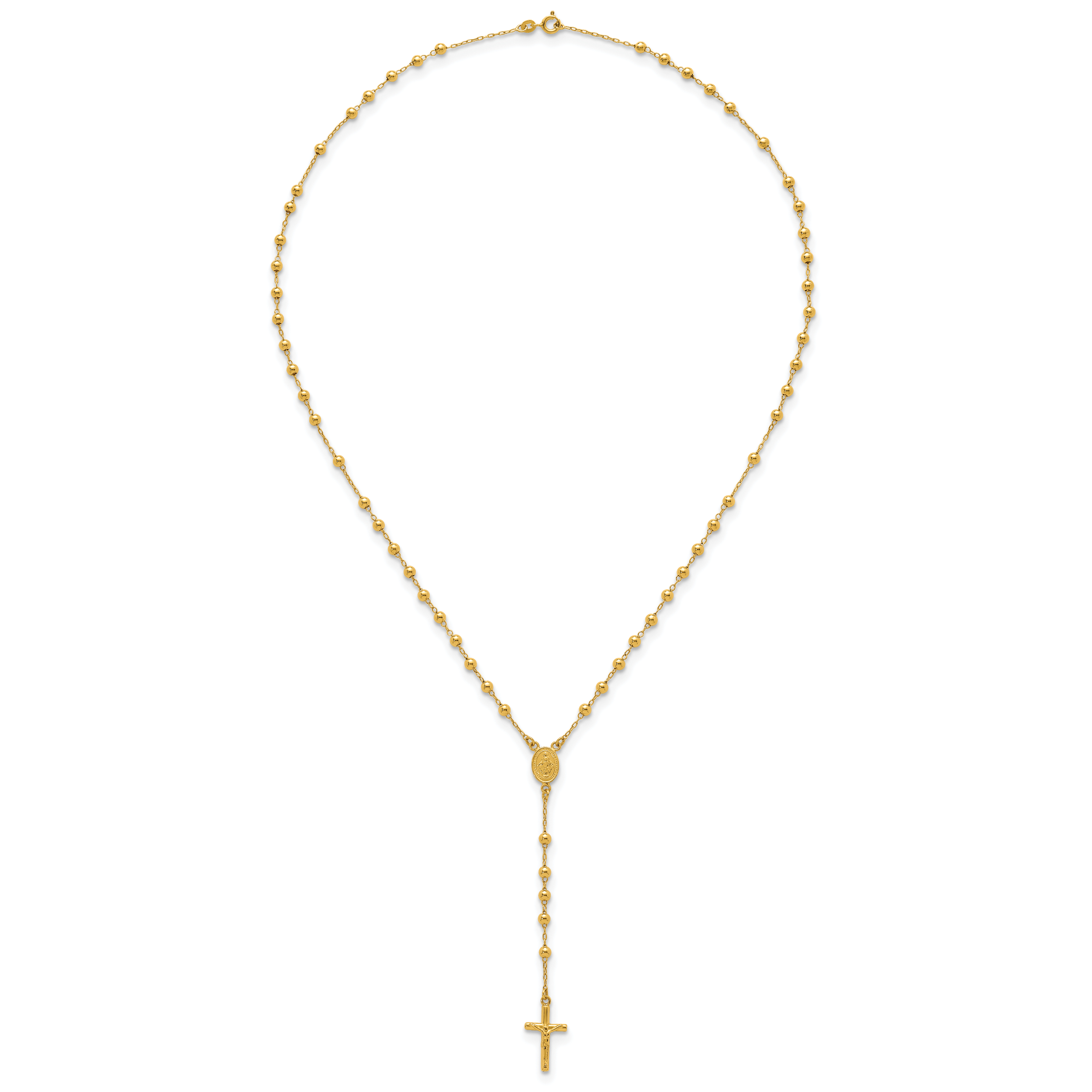 Sterling Silver Gold-tone Polished and Beaded Rosary 24 inch Necklace