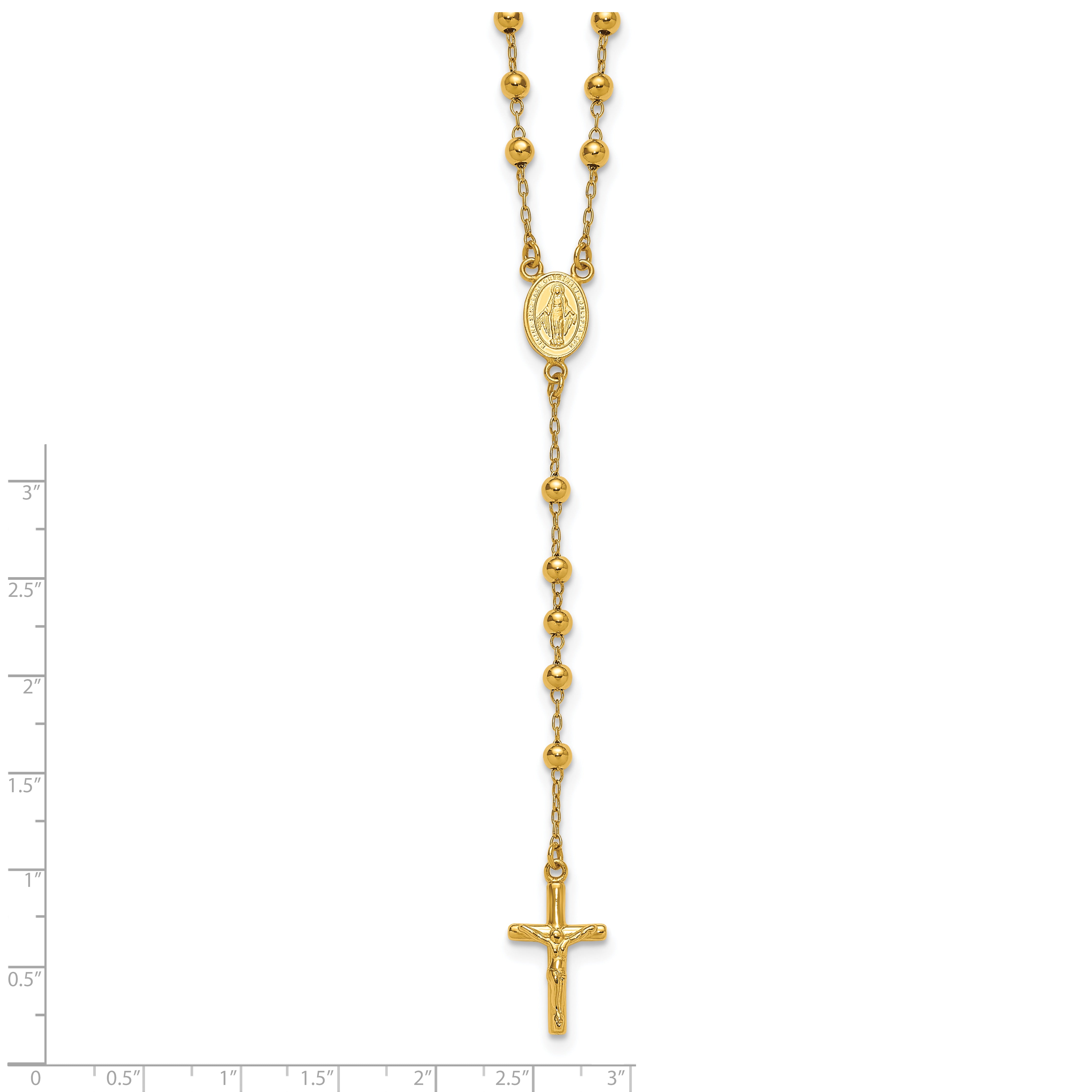 Sterling Silver Gold-tone Polished and Beaded Rosary 24 inch Necklace