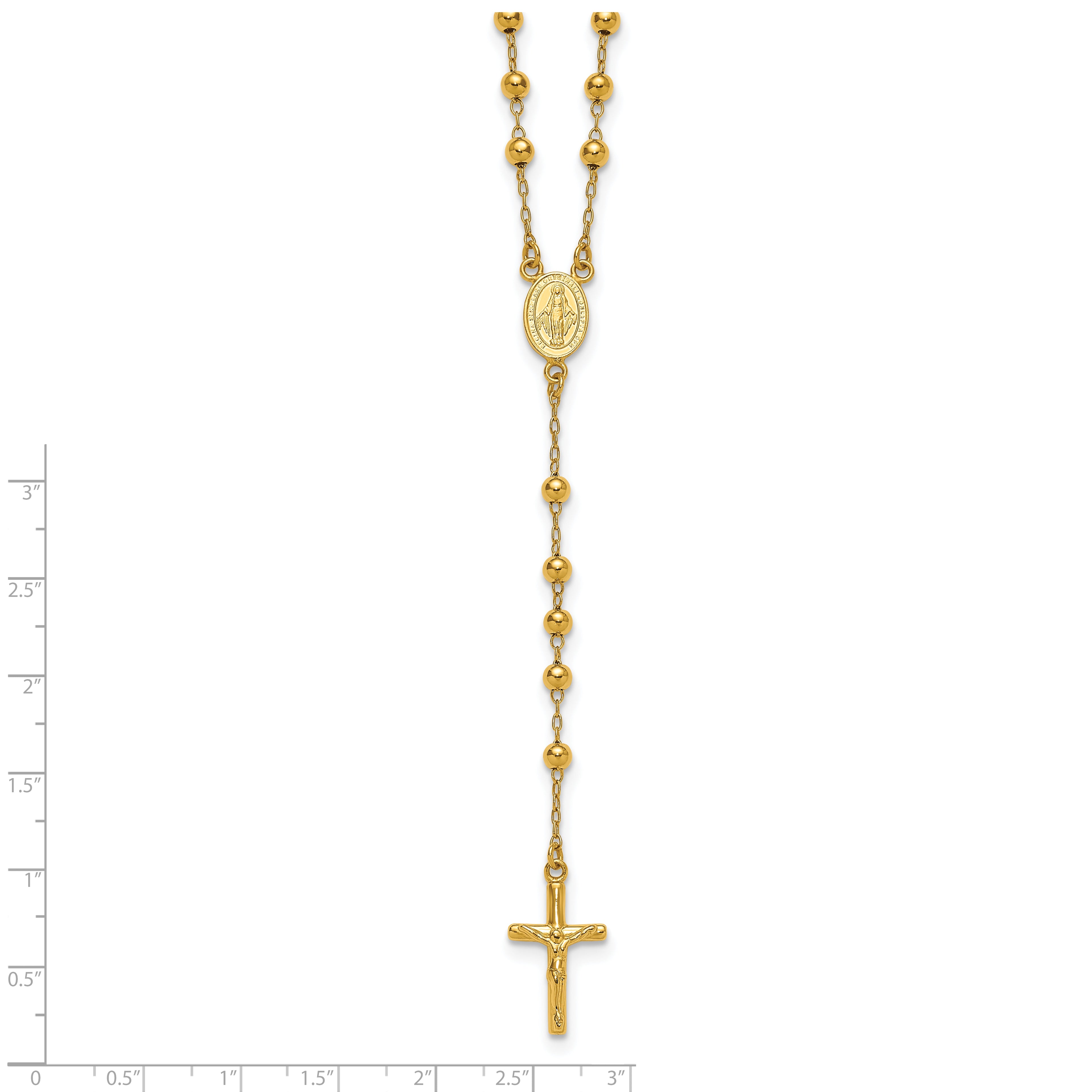 Sterling Silver Gold-tone Polished and Beaded Rosary 24 inch Necklace