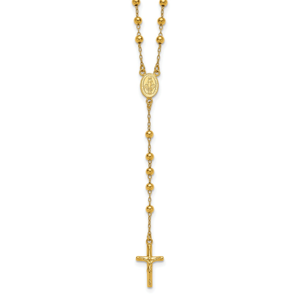 Sterling Silver Gold-tone Polished and Beaded Rosary 24 inch Necklace