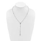 Sterling Silver Rhodium-plated Plastic Imitation Pearl 19.75 inch with 1 inch extender Rosary Necklace