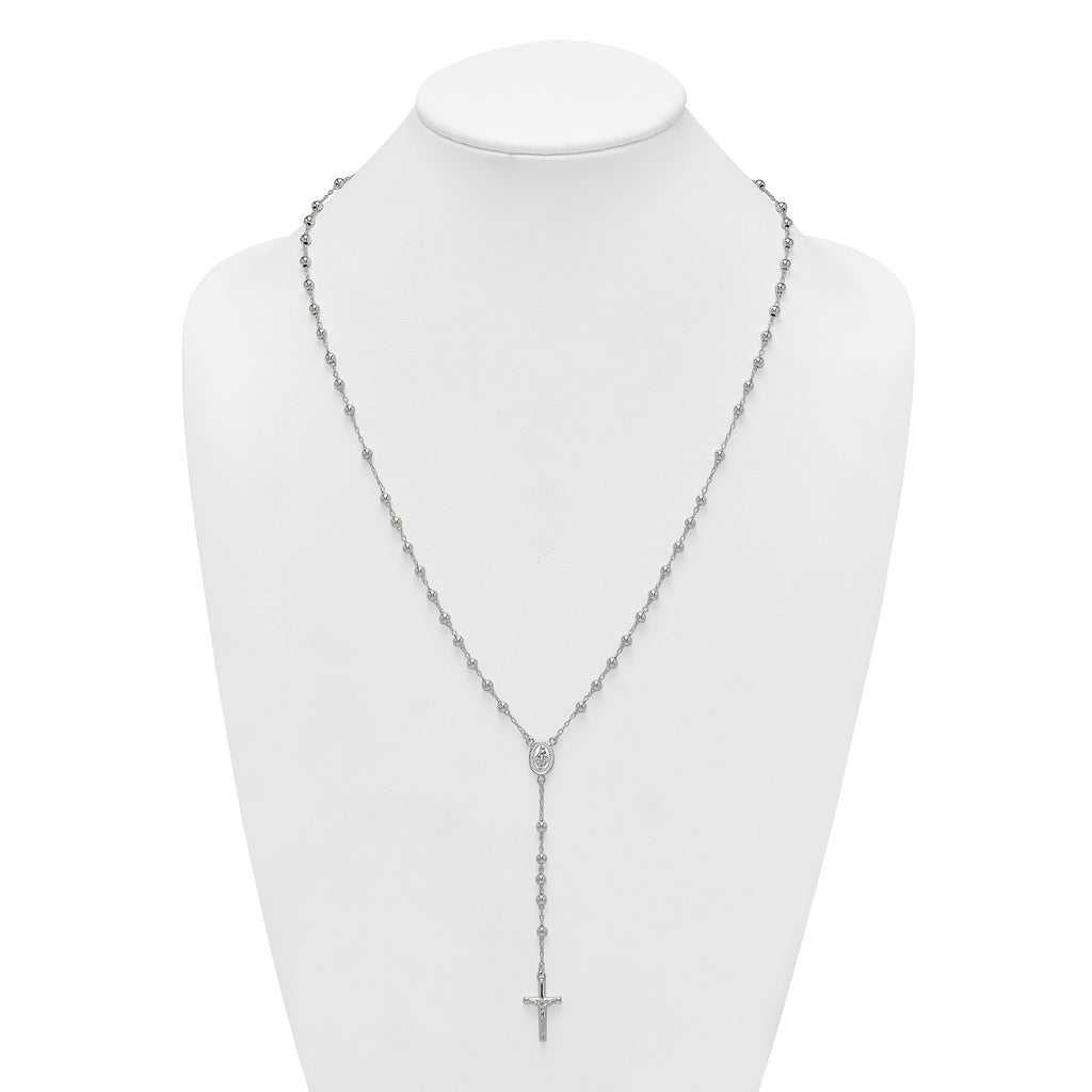 Sterling Silver Polished and Beaded Rosary 24 inch Necklace