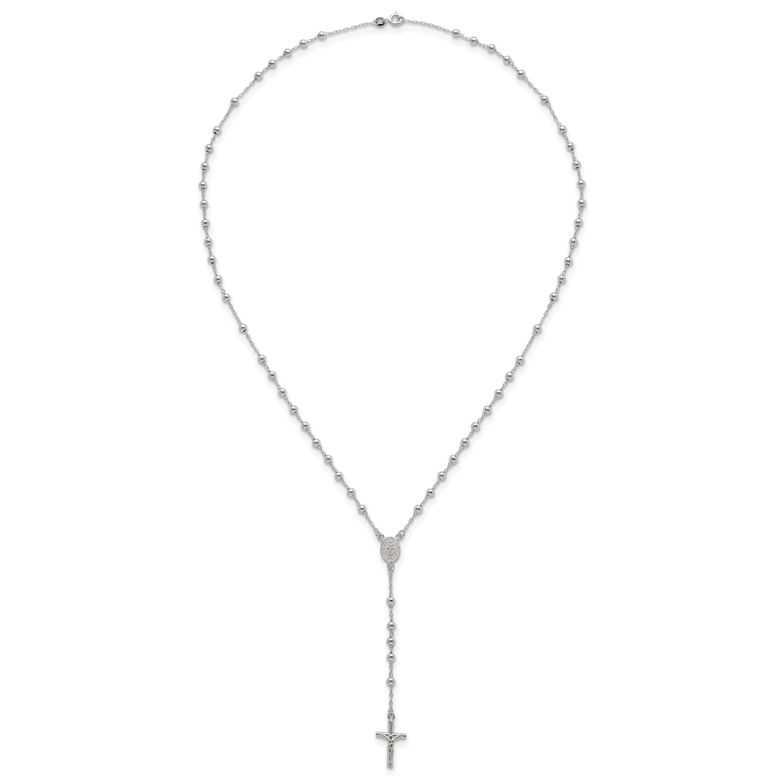 Sterling Silver Polished and Beaded Rosary 24 inch Necklace
