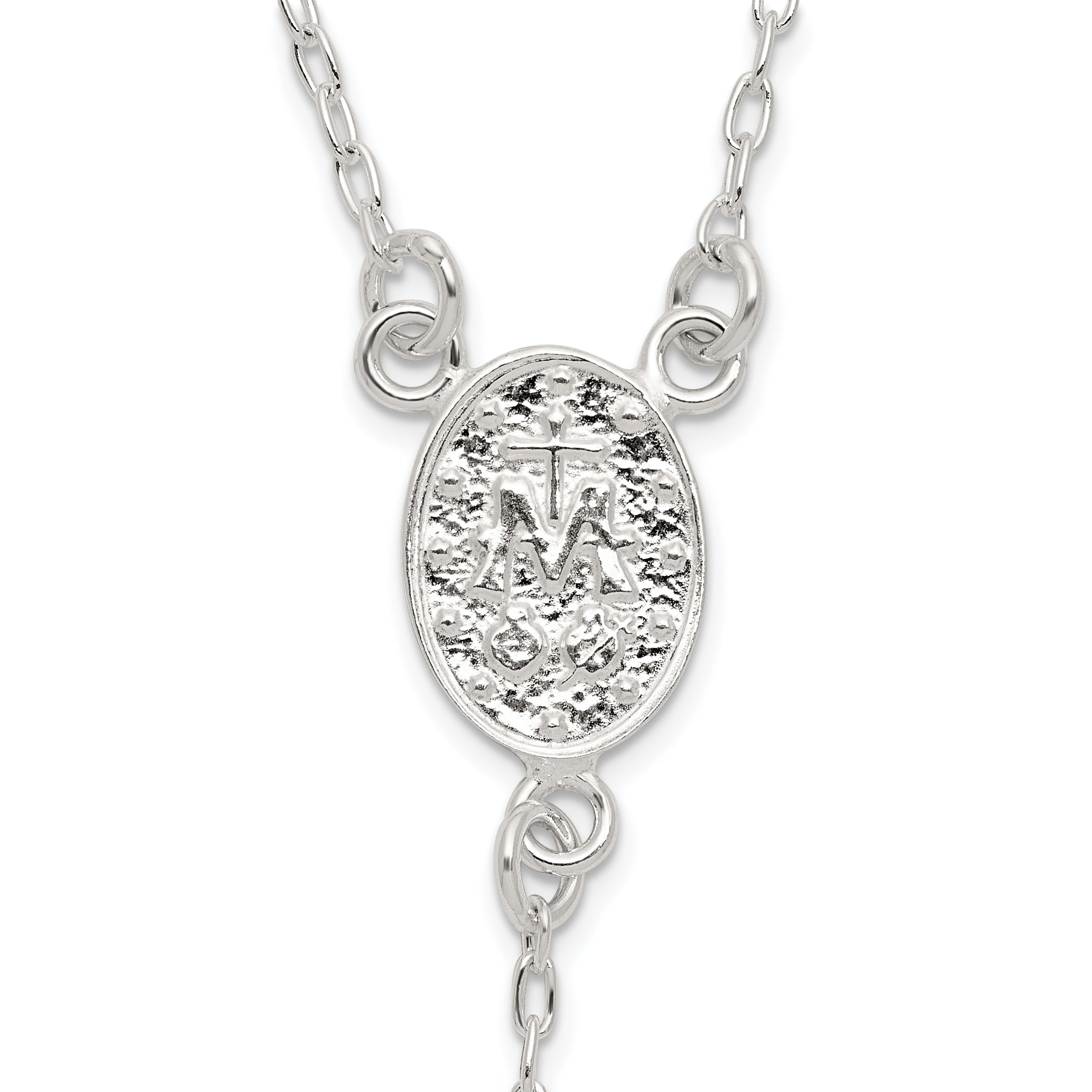 Sterling Silver Polished and Beaded Rosary 24 inch Necklace