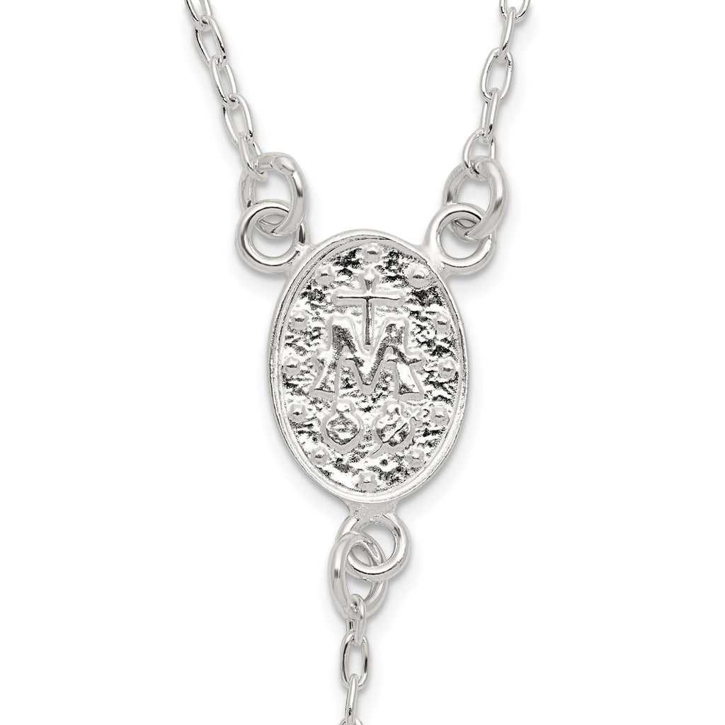 Sterling Silver Polished and Beaded Rosary 24 inch Necklace