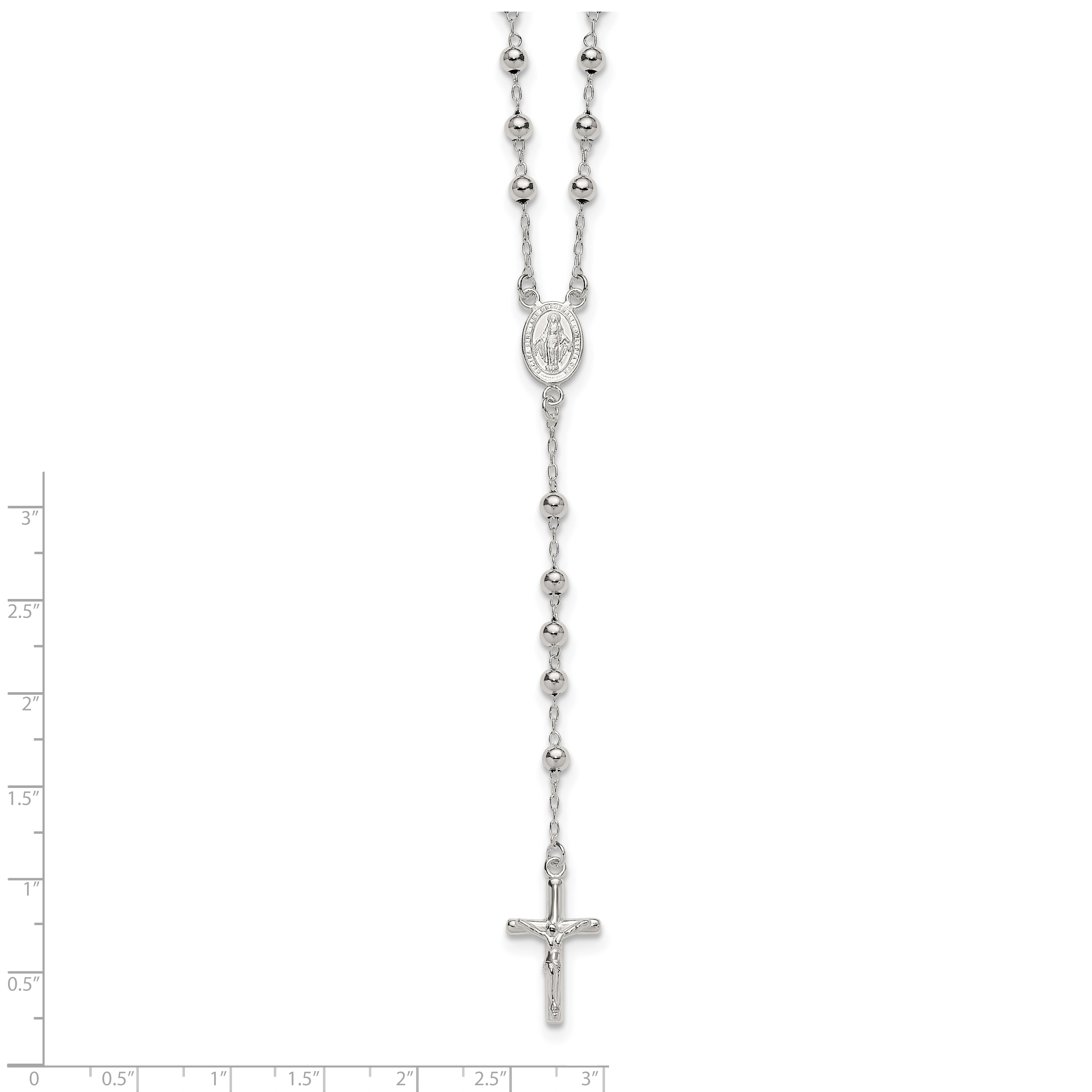 Sterling Silver Polished and Beaded Rosary 24 inch Necklace