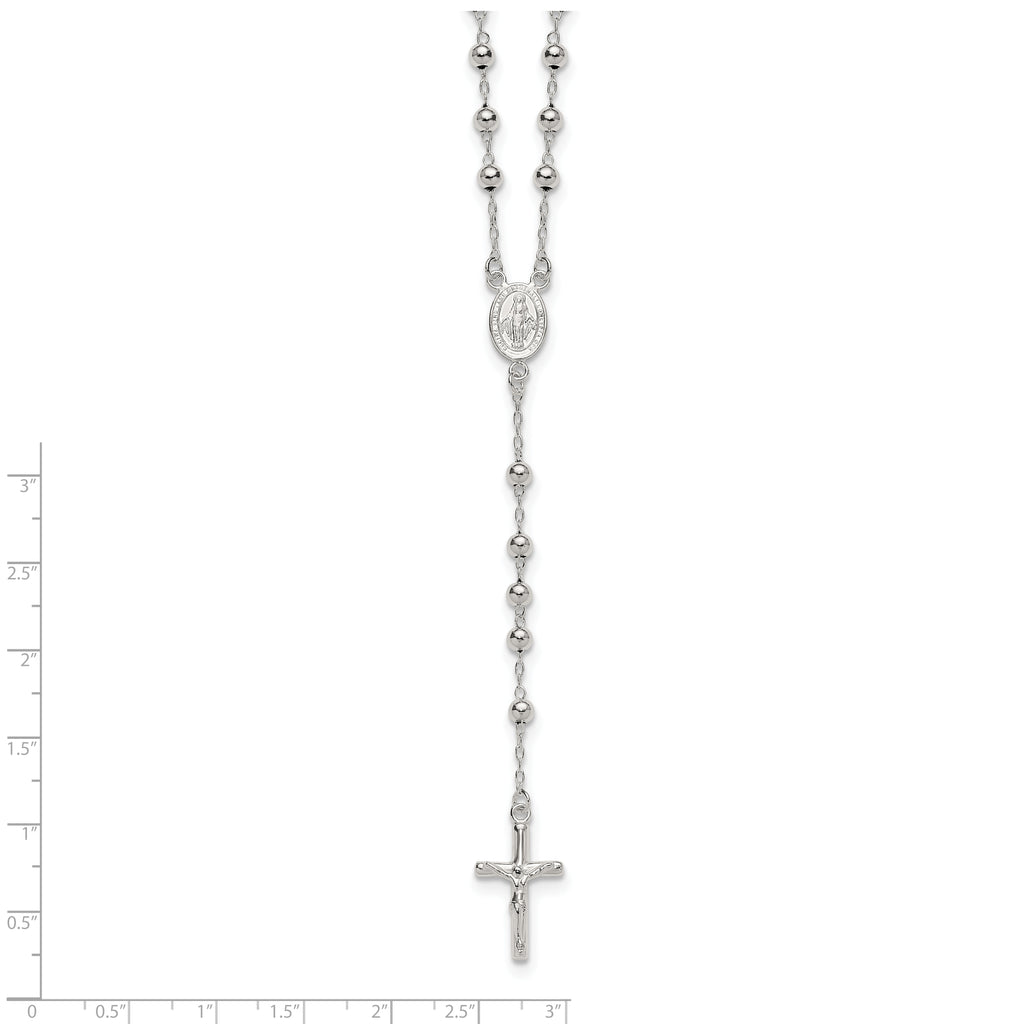 Sterling Silver Polished and Beaded Rosary 24 inch Necklace