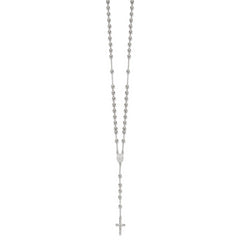 Sterling Silver Polished and Beaded Rosary 24 inch Necklace